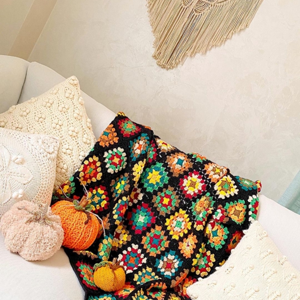 Granny square vintage afghan or couch blanket